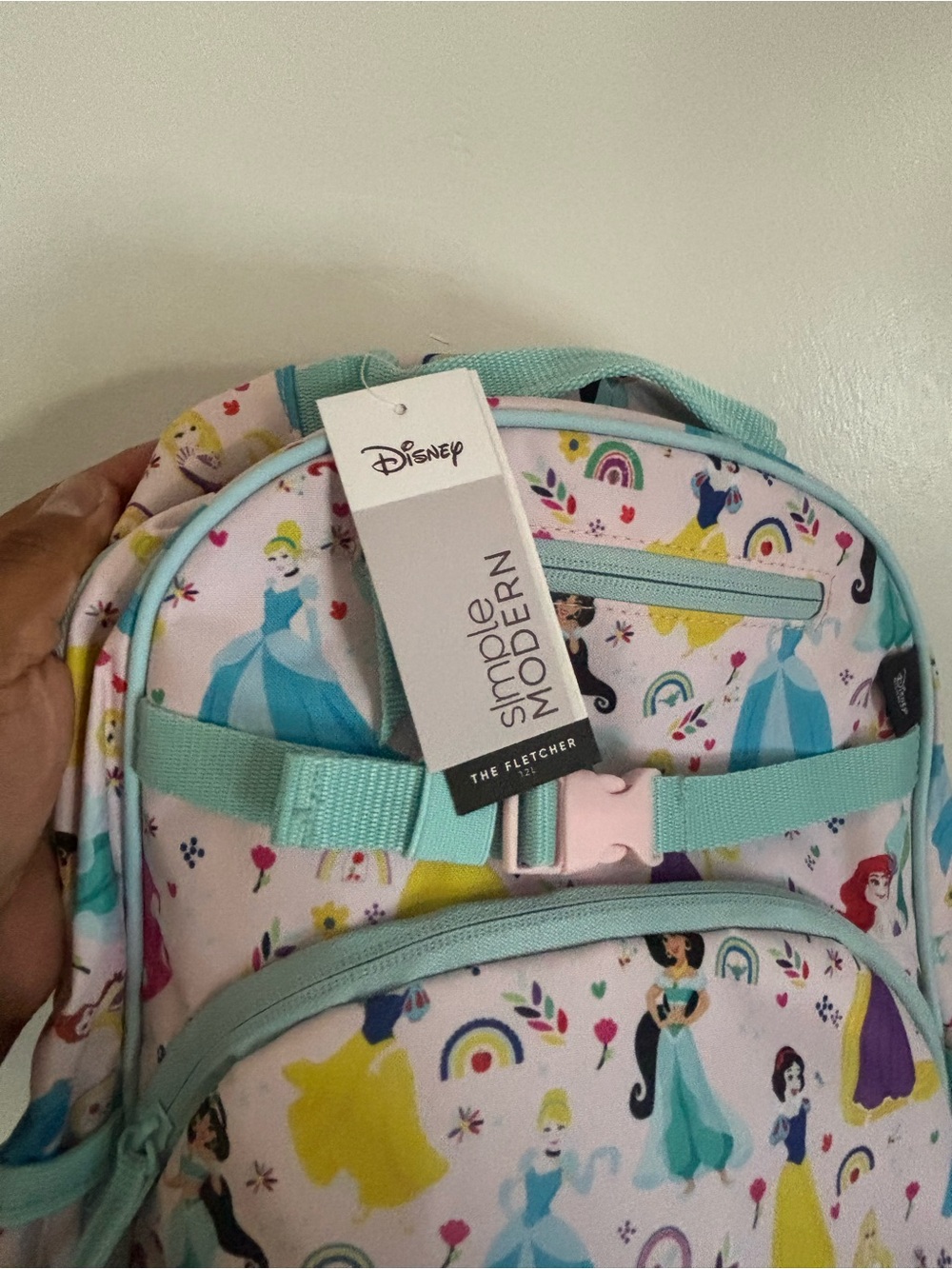 Girls' Pink Princess Print Backpack with Teal Trim - Picture 2 of 2